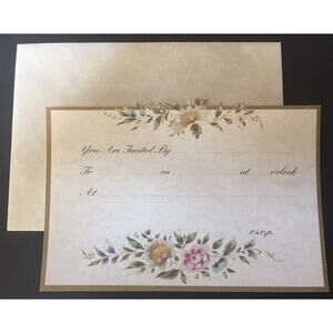 Vintage Pillar Box Invitations with Envelopes- floral with gold edge UK